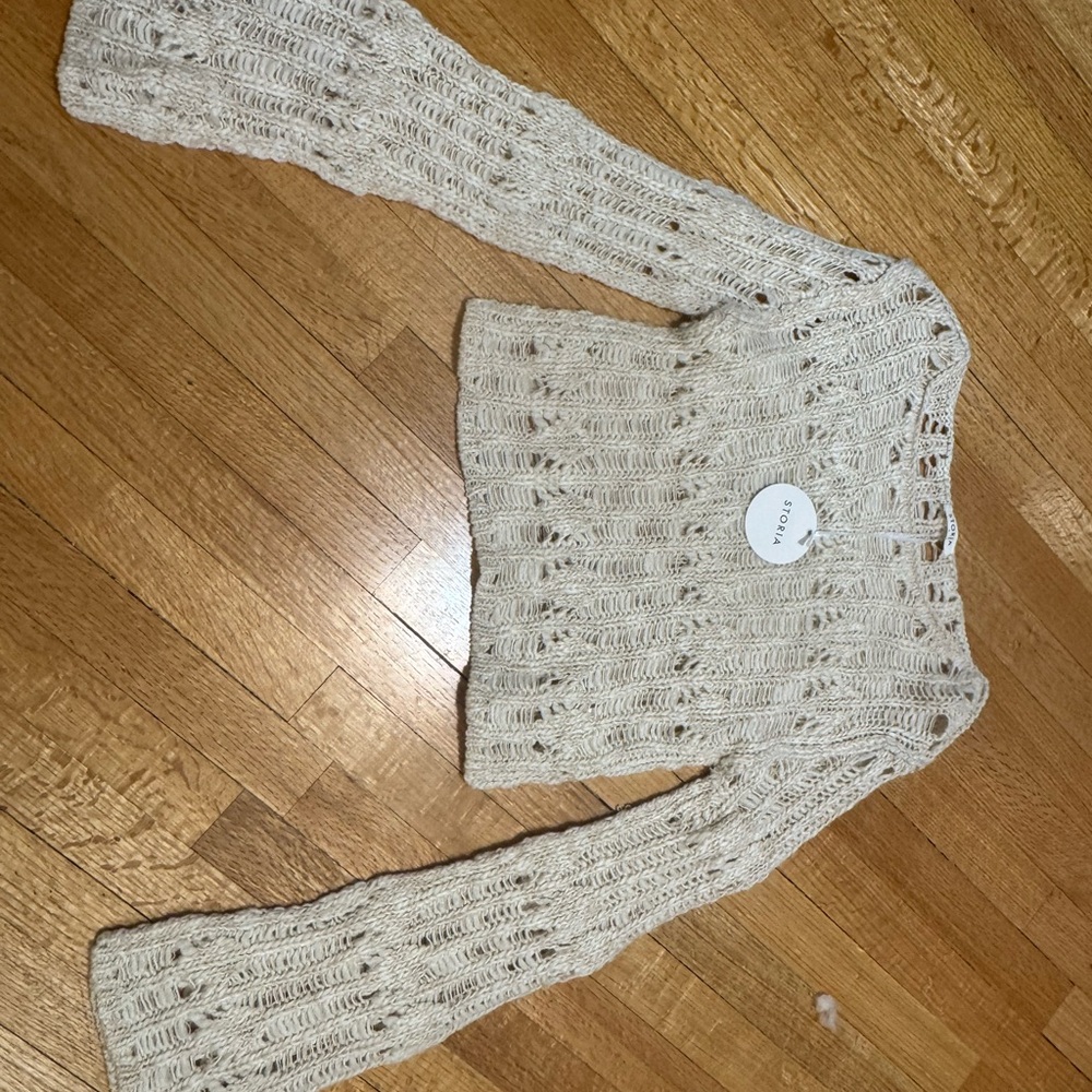 Storia Cream Open-Knit boat Neck Sweater